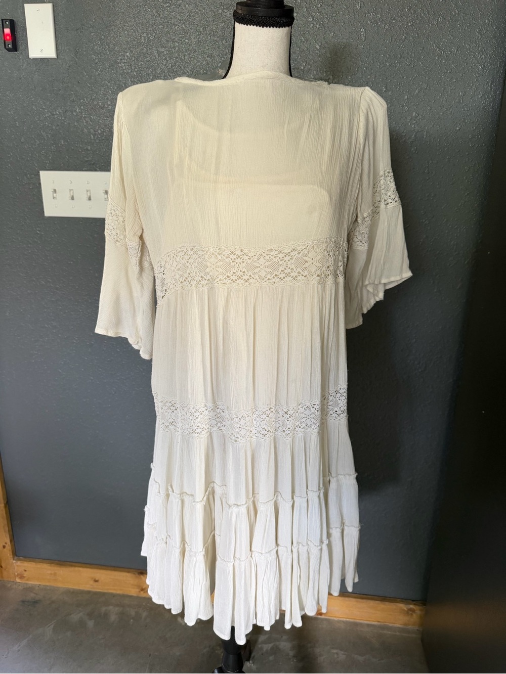 Free People Cloud Boho Tiered Ruffle Mini Dress in Cream - Picture 5 of 12